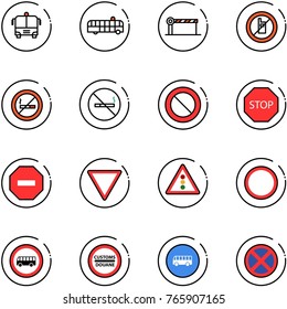 line vector icon set - airport bus vector, barrier, no mobile sign, smoking, prohibition road, stop, way, giving, traffic light, customs