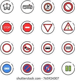 line vector icon set - airport bus vector, no mobile sign, prohibition road, stop, way, giving, traffic light, horn, customs, parking, even, pause