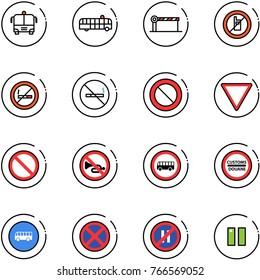 line vector icon set - airport bus vector, barrier, no mobile sign, smoking, prohibition road, giving way, horn, customs, stop, parking even, pause