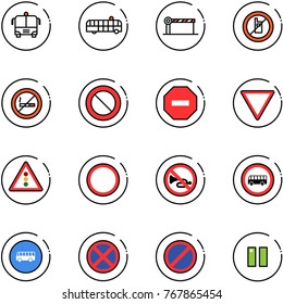 line vector icon set - airport bus vector, barrier, no mobile sign, smoking, prohibition road, way, giving, traffic light, horn, stop, parking, pause