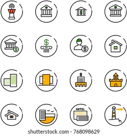 line vector icon set - airport tower vector, bank, account, home, building, doors, sand fort, hotel, sea, lighthouse