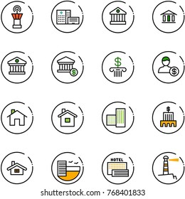 line vector icon set - airport tower vector, hospital building, bank, account, home, hotel, sea, lighthouse