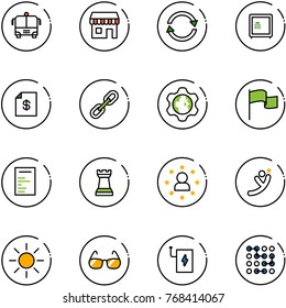line vector icon set - airport bus vector, duty free, exchange, safe, account statement, link, gear globe, flag, document, chess tower, star man, flying, sun, sunglasses, power bank, circuit