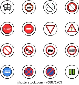 line vector icon set - airport bus vector, no smoking sign, prohibition road, stop, way, giving, traffic light, horn, customs, parking, pause
