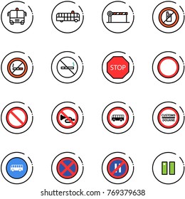 line vector icon set - airport bus vector, barrier, no mobile sign, smoking, stop road, prohibition, horn, customs, parking even, pause