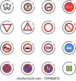line vector icon set - airport bus vector, no mobile sign, smoking, stop road, giving way, traffic light, prohibition, horn, customs, parking, even, pause