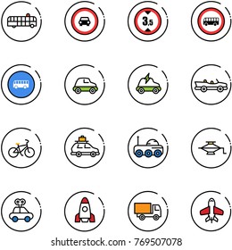 line vector icon set - airport bus vector, no car road sign, limited height, electric, cabrio, bike, baggage, moon rover, jack, toy, rocket, truck, plane