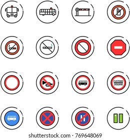 line vector icon set - airport bus vector, barrier, no mobile sign, smoking, prohibition road, way, horn, customs, stop, parking even, pause