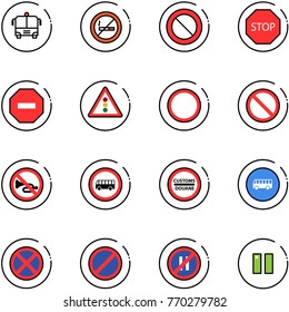 line vector icon set - airport bus vector, no smoking sign, prohibition road, stop, way, traffic light, horn, customs, parking, even, pause