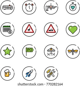 line vector icon set - airport bus vector, alarm clock, boarding passengers, stopwatch heart, calendar, wild animals road sign, car crash, star, ipo, outdoor cafe, dragonfly, beer, rocket