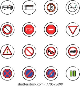 line vector icon set - airport bus vector, barrier, no mobile sign, smoking, prohibition road, stop, way, giving, traffic light, horn, customs, parking, even, pause