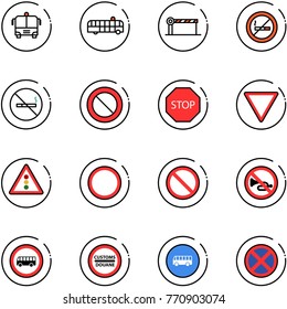 line vector icon set - airport bus vector, barrier, no smoking sign, prohibition road, stop, giving way, traffic light, horn, customs