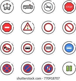 line vector icon set - airport bus vector, no smoking sign, stop road, way, traffic light, prohibition, horn, customs, parking, even, pause