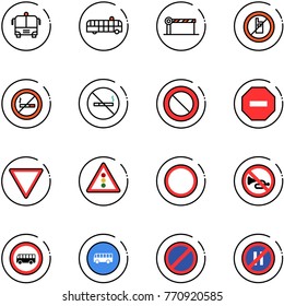 line vector icon set - airport bus vector, barrier, no mobile sign, smoking, prohibition road, way, giving, traffic light, horn, parking, even