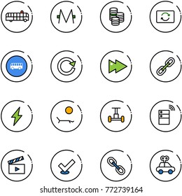line vector icon set - airport bus vector, monero, coin, card exchange, road sign, reload, fast forward, link, lightning, lounger, gyroscope, server wireless, movie flap, check, car toy