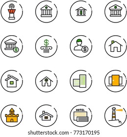 line vector icon set - airport tower vector, bank, account, home, building, doors, sand fort, sea hotel, lighthouse