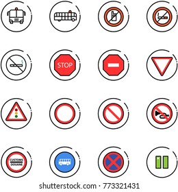 line vector icon set - airport bus vector, no mobile sign, smoking, stop road, way, giving, traffic light, prohibition, horn, customs, pause