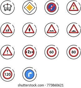 line vector icon set - airport bus vector, main road sign, no parkin odd, traffic light, children, intersection, rough, artificial unevenness, attention, limited width, speed limit 60, 80, 120