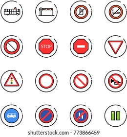 line vector icon set - airport bus vector, barrier, no mobile sign, smoking, prohibition road, stop, way, giving, traffic light, horn, parking, even, pause