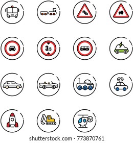 line vector icon set - airport bus vector, baggage truck, multi lane traffic road sign, tractor way, no car, limited height, electric, limousine, cabrio, moon rover, toy, rocket, excavator