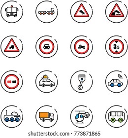 line vector icon set - airport bus vector, baggage truck, multi lane traffic road sign, embankment, tractor way, no car, moto, limited height, overtake, piston, wireless, moon rover, toy, helicopter