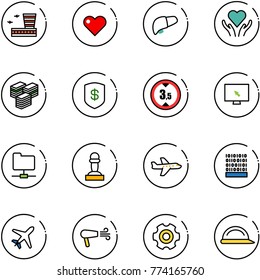 line vector icon set - airport building vector, heart, liver, care, big cash, safe, limited height road sign, monitor cursor, network folder, pawn, plane, binary code, dryer, gear