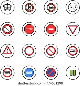 line vector icon set - airport bus vector, no mobile sign, smoking, prohibition road, stop, way, giving, traffic light, customs, parking, pause