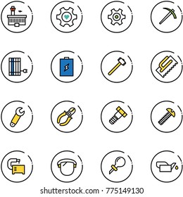 line vector icon set - airport building vector, heart gear, job, sun panel, battery, sledgehammer, trowel, wrench, side cutters, bolt, screw, machine tool, protect glass, oiler