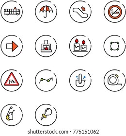 line vector icon set - airport bus vector, insurance, escalator down, no smoking sign, right arrow, fireplace, candle, currency, side wind road, chart point, casting of steel, measuring tape, winch