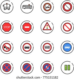 line vector icon set - airport bus vector, no smoking sign, prohibition road, stop, way, traffic light, horn, customs, parking, even, pause