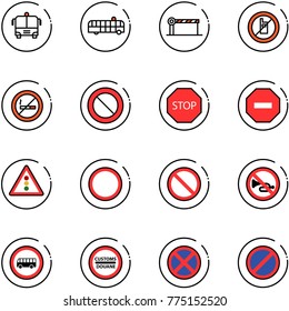 line vector icon set - airport bus vector, barrier, no mobile sign, smoking, prohibition road, stop, way, traffic light, horn, customs, parking