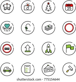 line vector icon set - airport bus vector, terrorism, christmas tree, 25 dec calendar, heart care, pound, dollar, prohibition road sign, no, uplooad, rocket, flag, car, document, open, paint roller