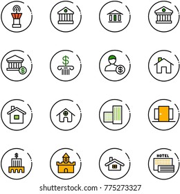line vector icon set - airport tower vector, bank, account, home, building, doors, sand fort, sea hotel