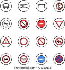 line vector icon set - airport bus vector, barrier, no mobile sign, smoking, prohibition road, way, giving, traffic light, horn, customs, parking