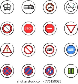 line vector icon set - airport bus vector, no smoking sign, prohibition road, stop, way, giving, traffic light, parking, even, pause