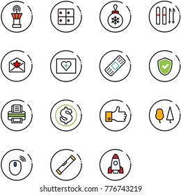 line vector icon set - airport tower vector, baggage room, christmas ball, ski, star letter, first aid kit, medical patch, shield check, printer, dollar, finger up, forest, mouse wireless, level