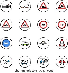 line vector icon set - airport bus vector, baggage truck, climb road sign, embankment, car crash, for moto, no, overtake, jack, rocket, plane toy, baby, helicopter