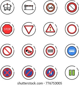 line vector icon set - airport bus vector, barrier, no smoking sign, prohibition road, stop, giving way, traffic light, horn, customs, parking, even, pause