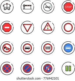 line vector icon set - airport bus vector, barrier, no smoking sign, stop road, way, giving, traffic light, prohibition, horn, customs, parking, even, pause