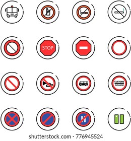 line vector icon set - airport bus vector, no mobile sign, smoking, prohibition road, stop, way, horn, customs, parking, even, pause