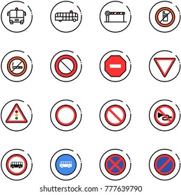 line vector icon set - airport bus vector, barrier, no mobile sign, smoking, prohibition road, way, giving, traffic light, horn, stop, parking