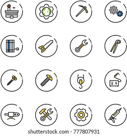 line vector icon set - airport building vector, gear globe, job, sun panel, saw, wrench, plumber, screw, winch, welding, pipe, hammer, gun sealant