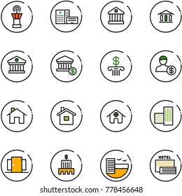 line vector icon set - airport tower vector, hospital building, bank, account, home, doors, hotel, sea