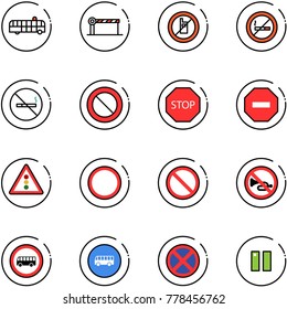 line vector icon set - airport bus vector, barrier, no mobile sign, smoking, prohibition road, stop, way, traffic light, horn, pause
