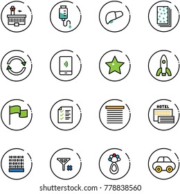 line vector icon set - airport building vector, drop counter, liver, breads, exchange, mobile payment, star, rocket, flag, list, jalousie, sea hotel, binary code, no signal, beanbag, car