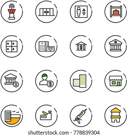 Line Vector Icon Set - Airport Tower Vector, Automatic Doors, Elevator, Baggage Room, Hospital Building, Bank, Account, Store, Hotel, Stapler, Gun Sealant, Toy Block House