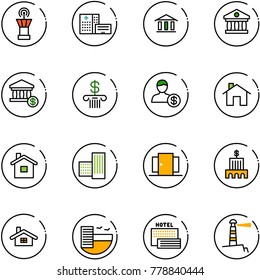 line vector icon set - airport tower vector, hospital building, bank, account, home, doors, hotel, sea, lighthouse