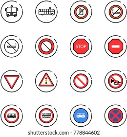 line vector icon set - airport bus vector, no mobile sign, smoking, prohibition road, stop, way, giving, traffic light, horn, customs