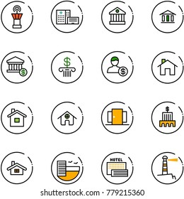 line vector icon set - airport tower vector, hospital building, bank, account, home, doors, hotel, sea, lighthouse