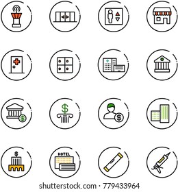 Line Vector Icon Set - Airport Tower Vector, Automatic Doors, Elevator, Duty Free, First Aid Room, Baggage, Hospital Building, Bank, Account, Sea Hotel, Level, Gun Sealant